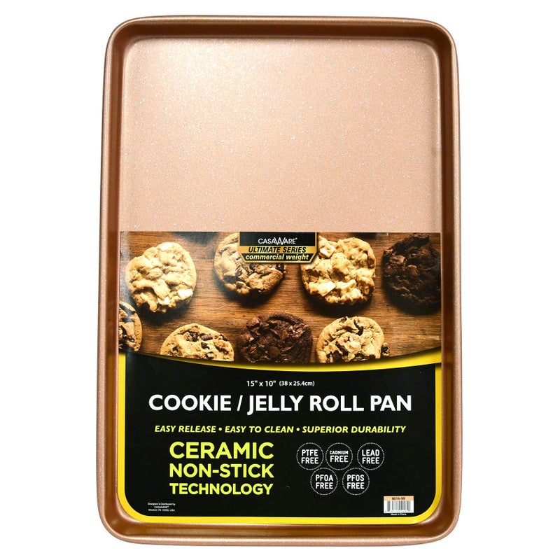 casaWare 2pc Ultimate Commercial Weight 15 x 10 x 1-Inch Cookie Sheet Set (Rose Gold Granite) - Image 3